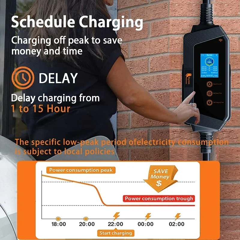 Feyree-cargador EV portátil tipo 2, 11KW, 16A, 3P, Control por aplicación Wi-Fi, caja de carga EVSE, enchufe CEE para vehículo eléctrico