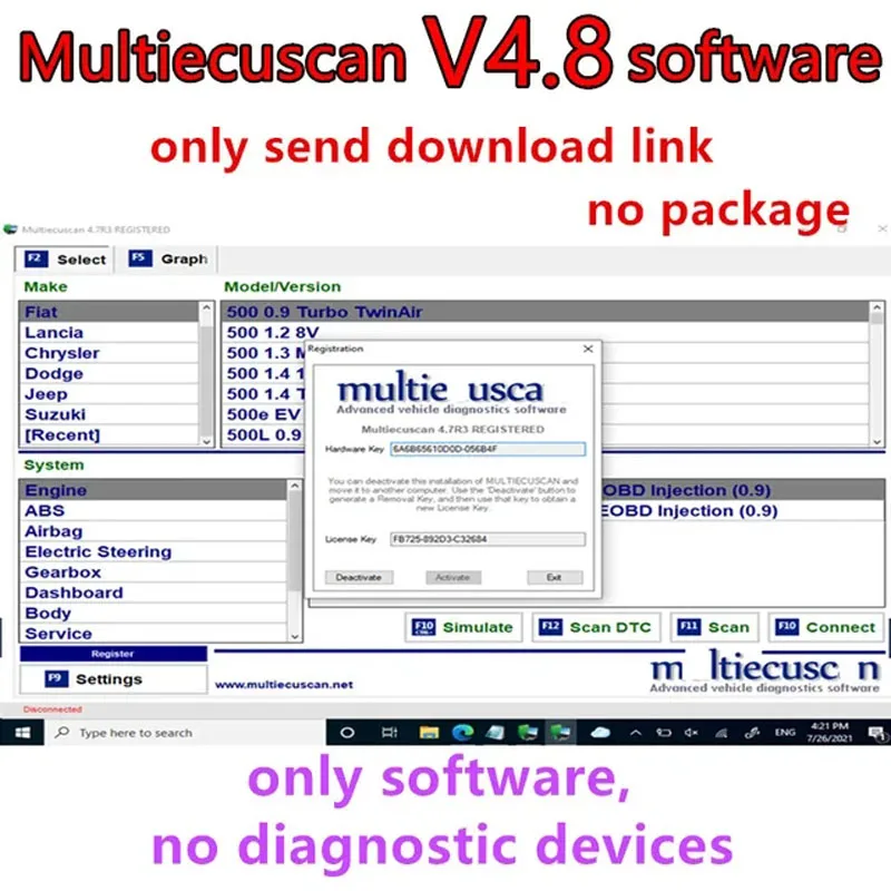 Nuevo software original fiat multiecuscan 2023 Multiecuscan V5.0 para Fiat/Chrysler/Dodge/Jeep/Suzuki Scanner Software V4.8 trabajo