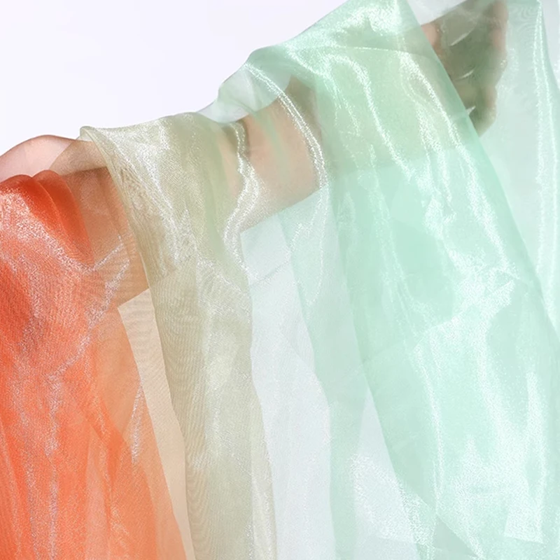 Tecido de organza gradiente colorido transparente voile gaze tecido de designer de moda para vestido hanfu diy trajes de performance de palco