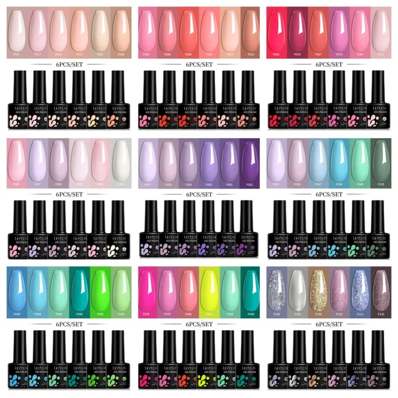 LILYCUTE 6 unids/set 7ML Gel DIY esmalte de uñas rosa brillante semipermanente remojo UV LED Gel barniz decoración de uñas Kit de manicura