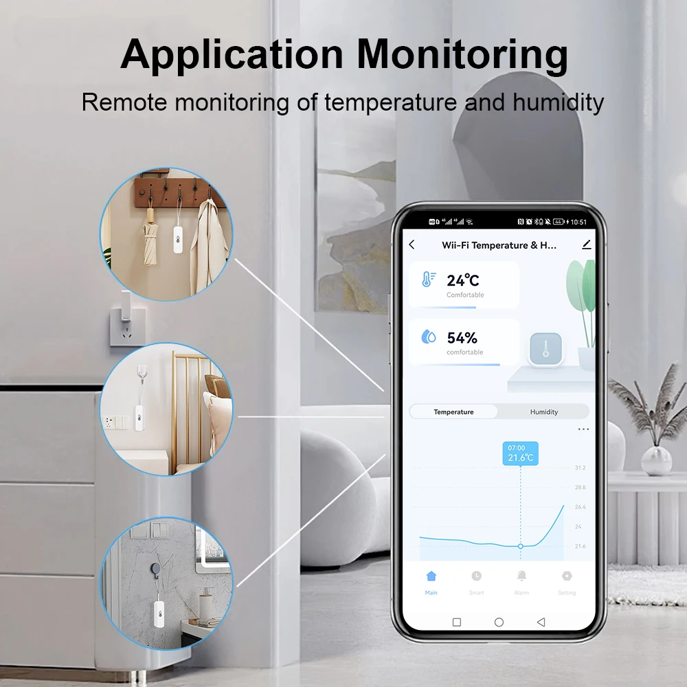 Tuya wifi sensor de temperatura umidade com cor branca para casa inteligente alimentado por bateria app monitoramento alexa google voz