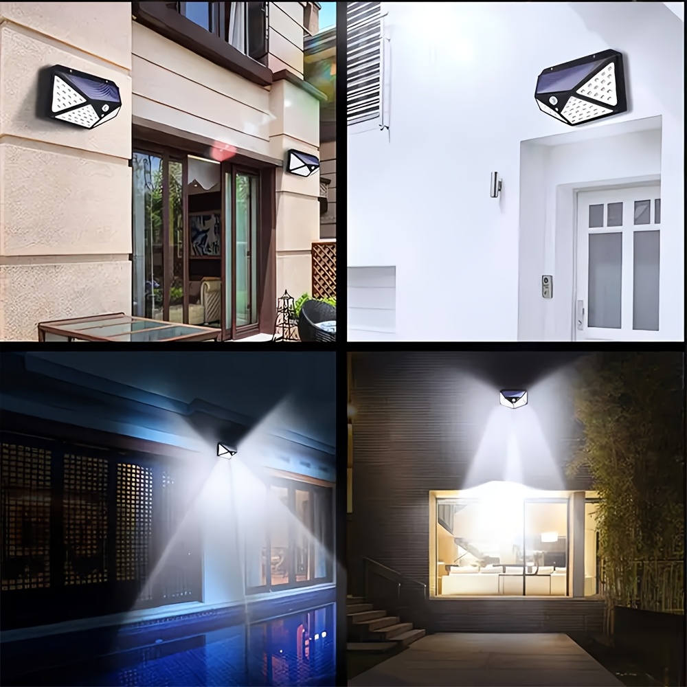 Luci di inondazione solari 100LED 3 modalità Luce solare esterna di sicurezza del movimento Luce solare impermeabile per lampada da parete per garage da giardino