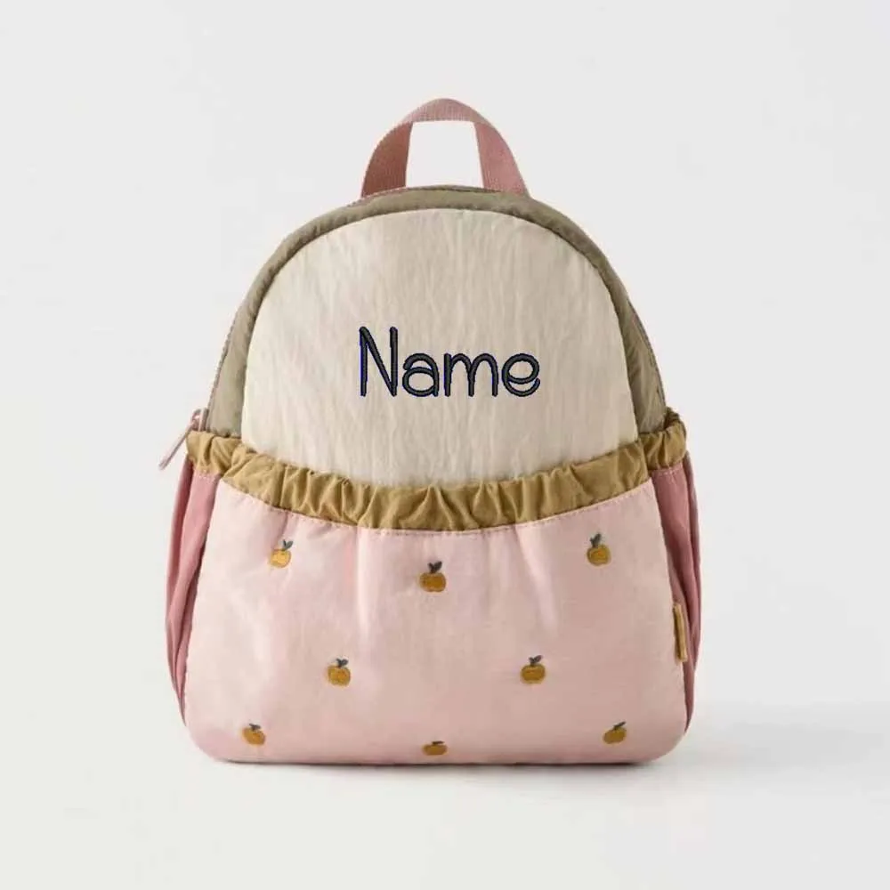 Mochila personalizada para jardín de infantes con bordado de manzana bonita para niños, mini bolso de viaje ligero y bonito a la moda para bebé personalizado