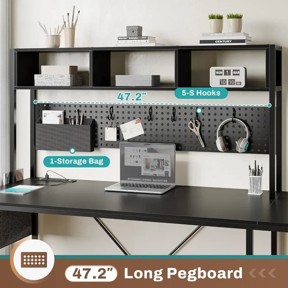 L Shaped Gaming Desk com luzes LED, mesa do computador reversível com Power Outlet e Pegboard