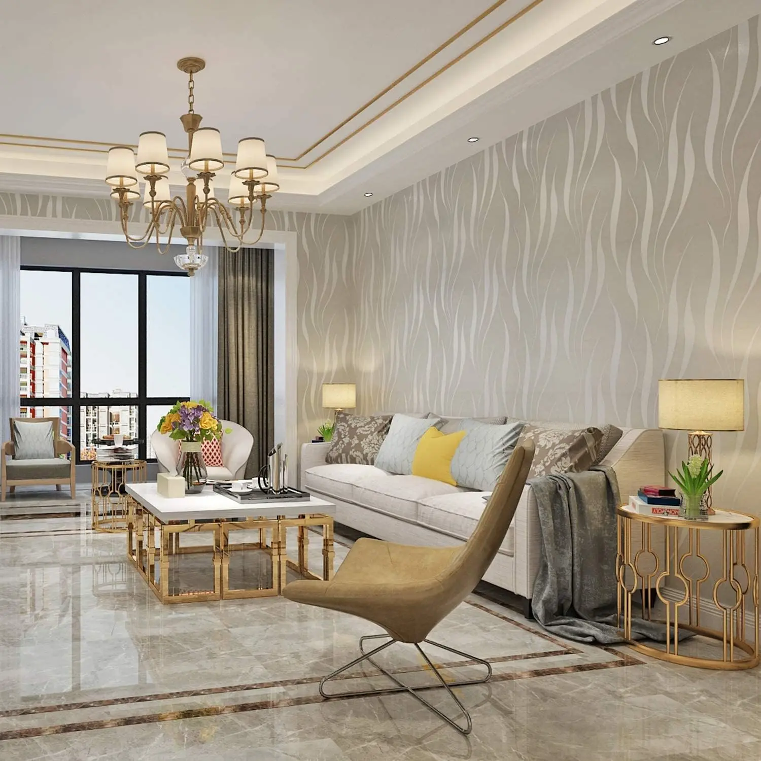 （Envío gratis） WTD - Papel pintado para pared (10 m, no tejido), 3D, fotográfico, color plata