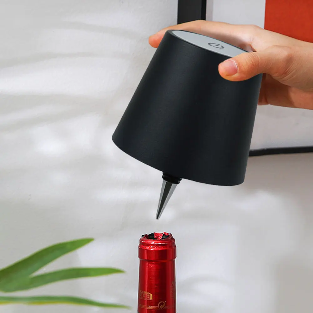 Lámpara de botella de vino, lámpara de mesa LED, luz nocturna de ambiente, 3 colores, atenuación continua, recargable, Control táctil, lámpara de botella de vino
