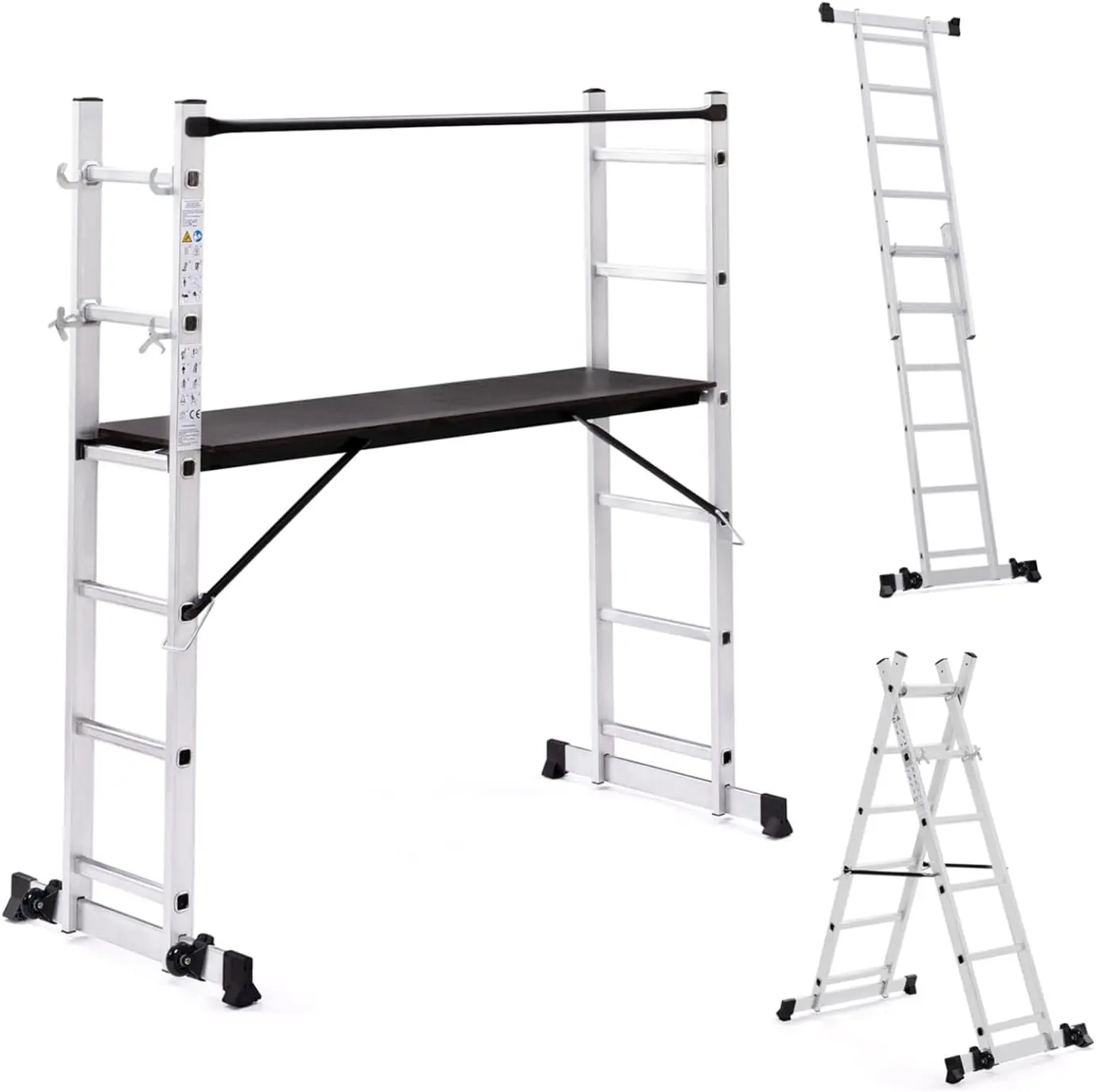 - Andamio de aluminio, escalera multifunción con plataforma modular sobre ruedas, altura 165 cm
