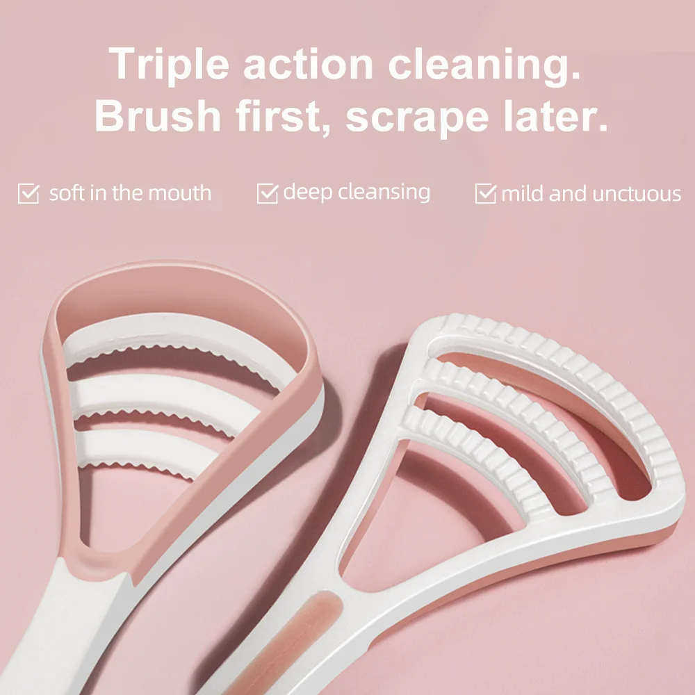 Super Deer Silicone Tongue Scraper With Non-slip Handle Double Side Tongue Cleaner Fresher Breath Tongue Brush For Oral Care