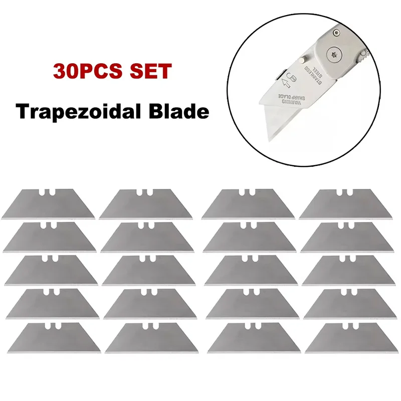30 Uds hoja Trapezoidal hoja de acero al carbono multifuncional reemplazo DIY arte herramienta de corte hoja herramientas de mano