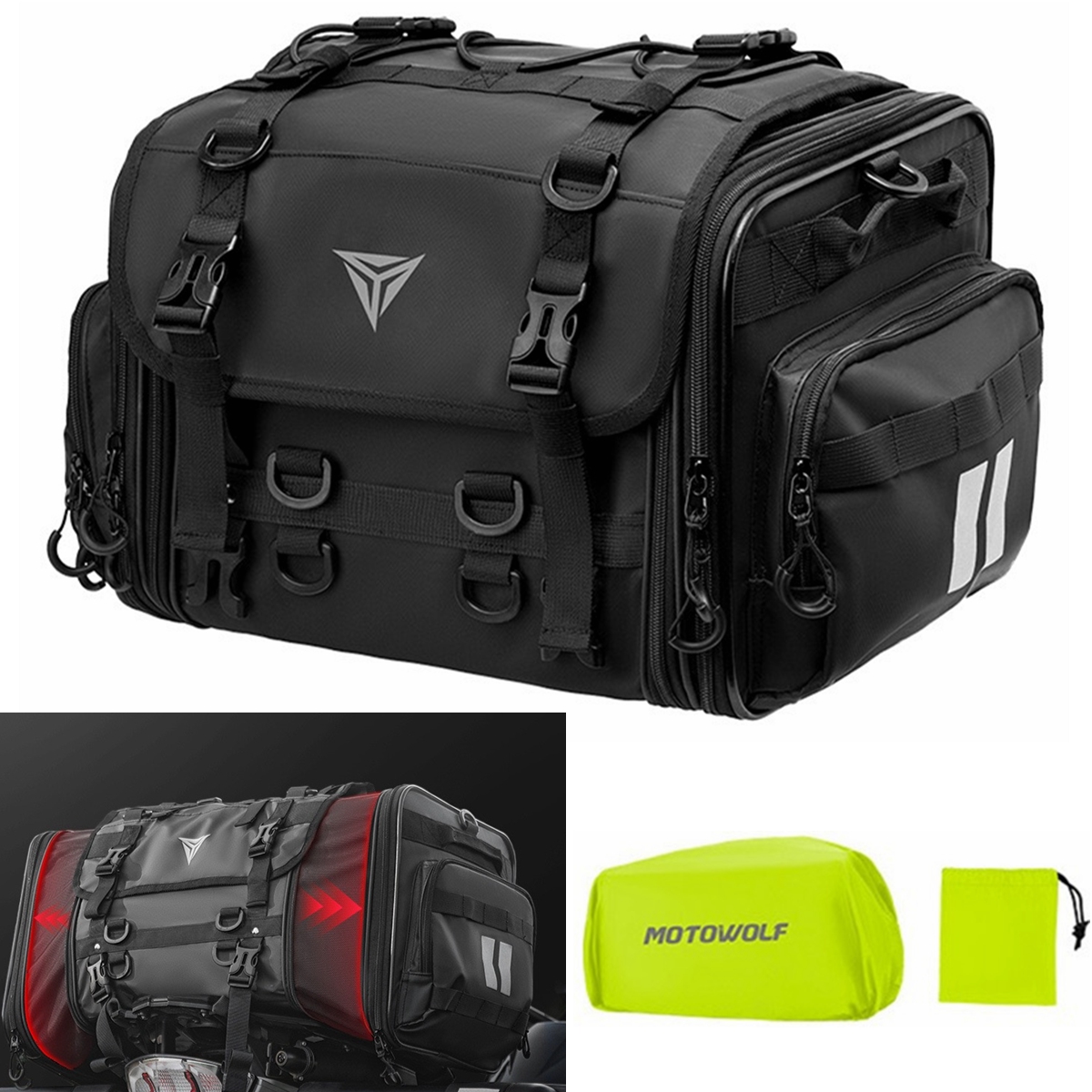 Motorcycle Tail Bag Waterproof 40L-60L Expandable Back Seat Saddle Bag Luggage Pannier Motorcycle Accessories Rider Backpack