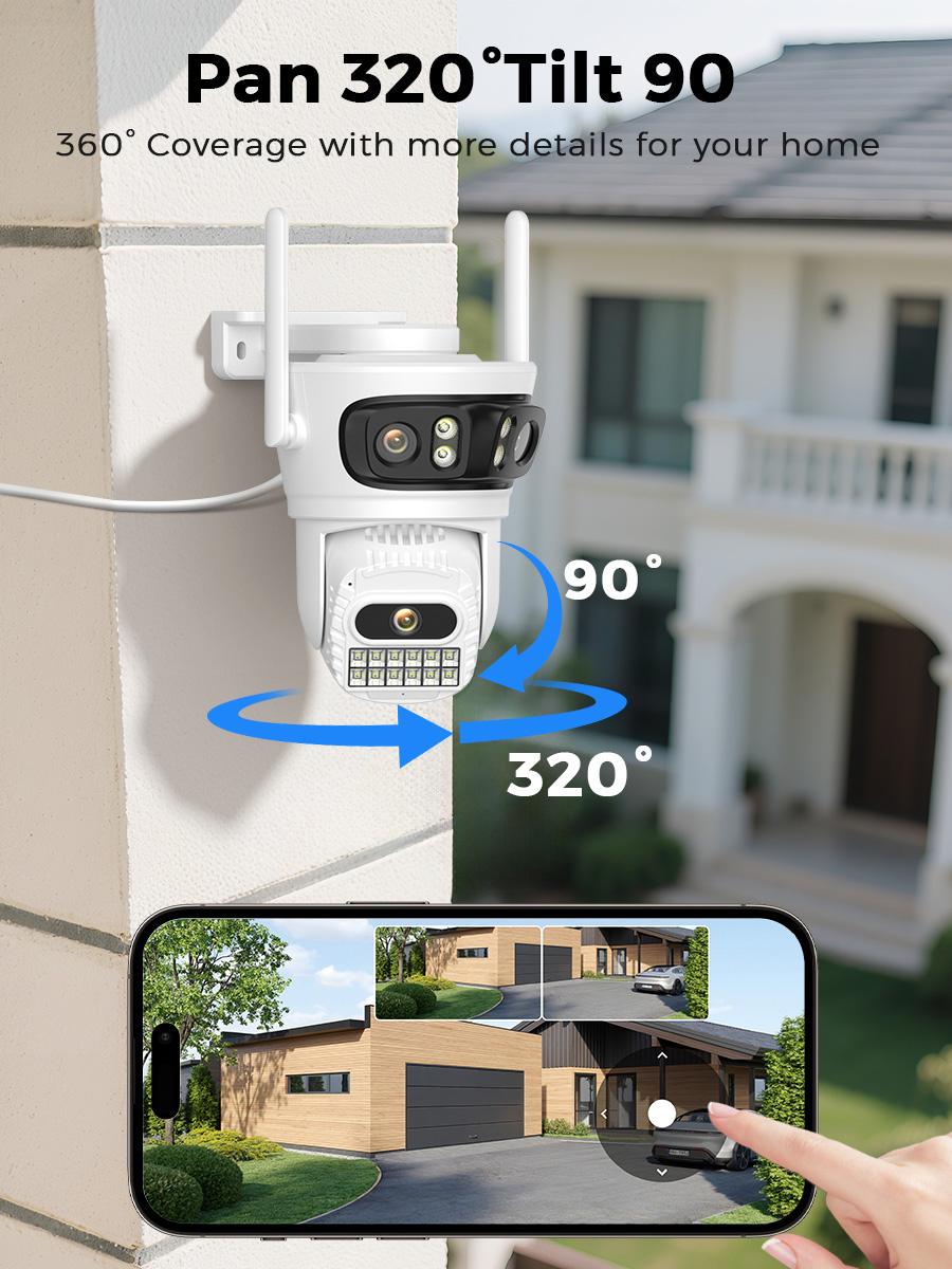 BESDER 6K 12MP HD Three Screen WIFI IP Camera Outdoor Three Lens Ai Human Detection Waterproof CCTV Video Security Camera iCsee