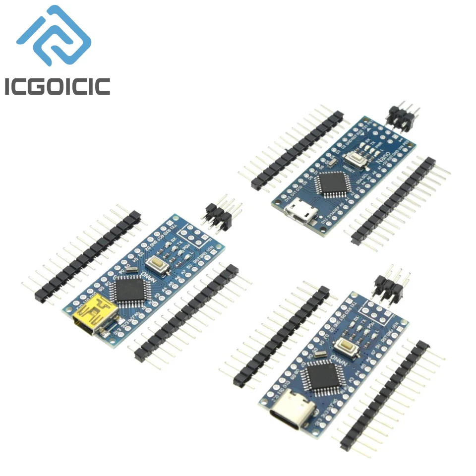 Nano 3,0 con controlador Compatible con cargador de arranque Mini/tipo C/Micro USB CH340 controlador USB 16Mhz ATMEGA328P/PB para Arduino