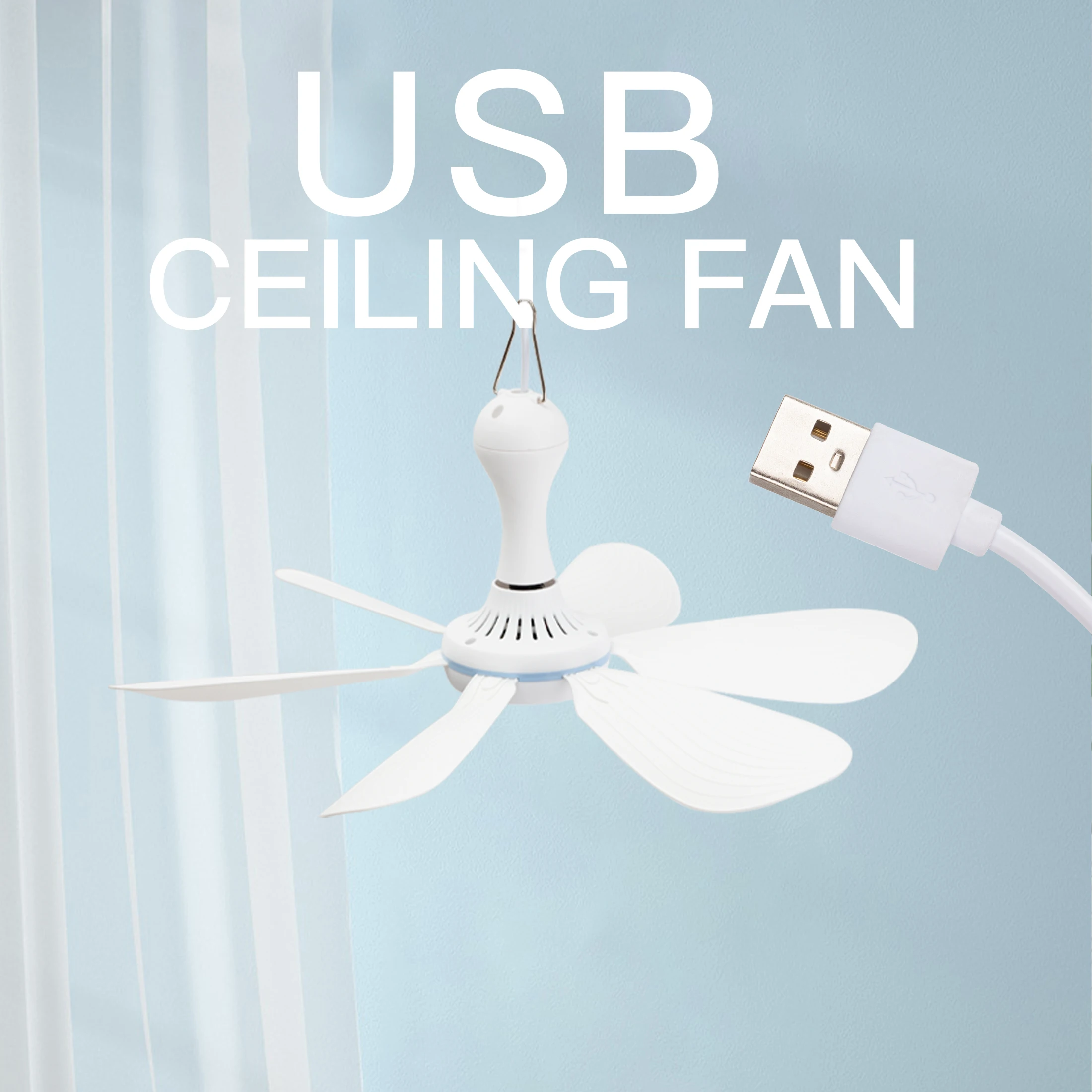Cichy 6-listkowy wentylator sufitowy zasilany przez USB z pilotem zdalnego sterowania 4-biegowy wentylator wiszący do łóżka kempingowego Namiot w akademiku Nowość