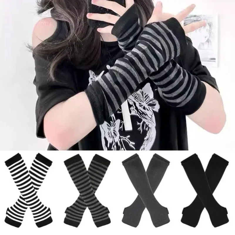 Mulheres homens gótico lolita luva braço capa harajuku aquecedores de braço listrado sem dedos punk longa pulseira moda y2k meninas luvas
