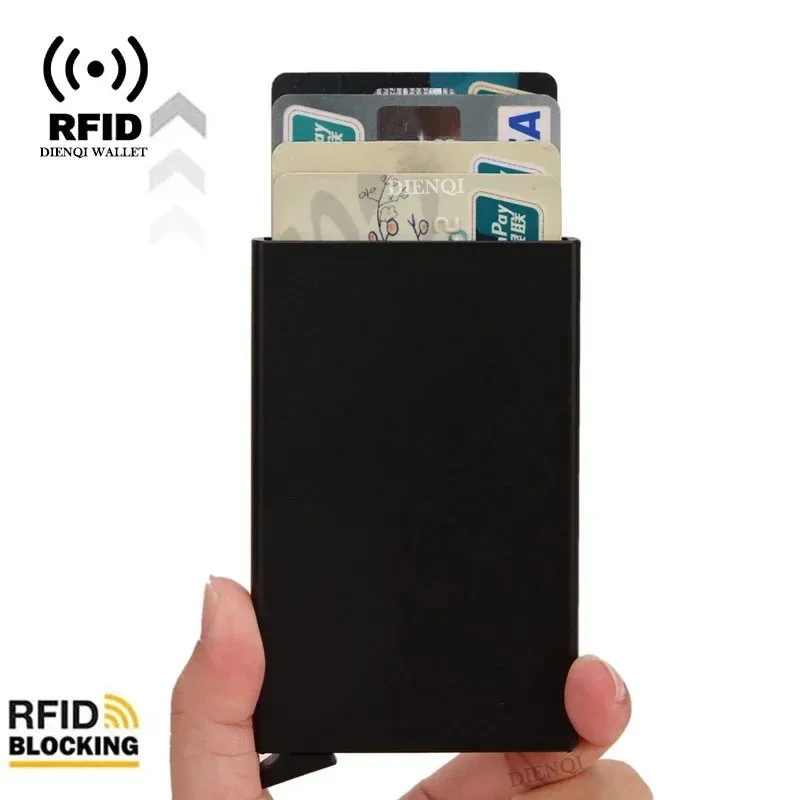Portafoglio intelligente ultrasottile Rfid per uomo e donna, porta carte di credito pop-up, mini portafoglio minimalista in metallo