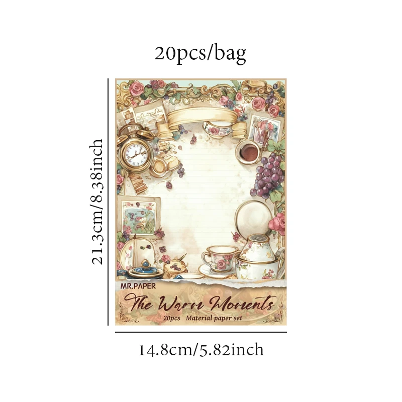 Mr. Paper 20/100Pcs/bag Warm Moments Series Material Paper for DIY Handbook Phone Case Photo Frame Glass Bottle Decoration