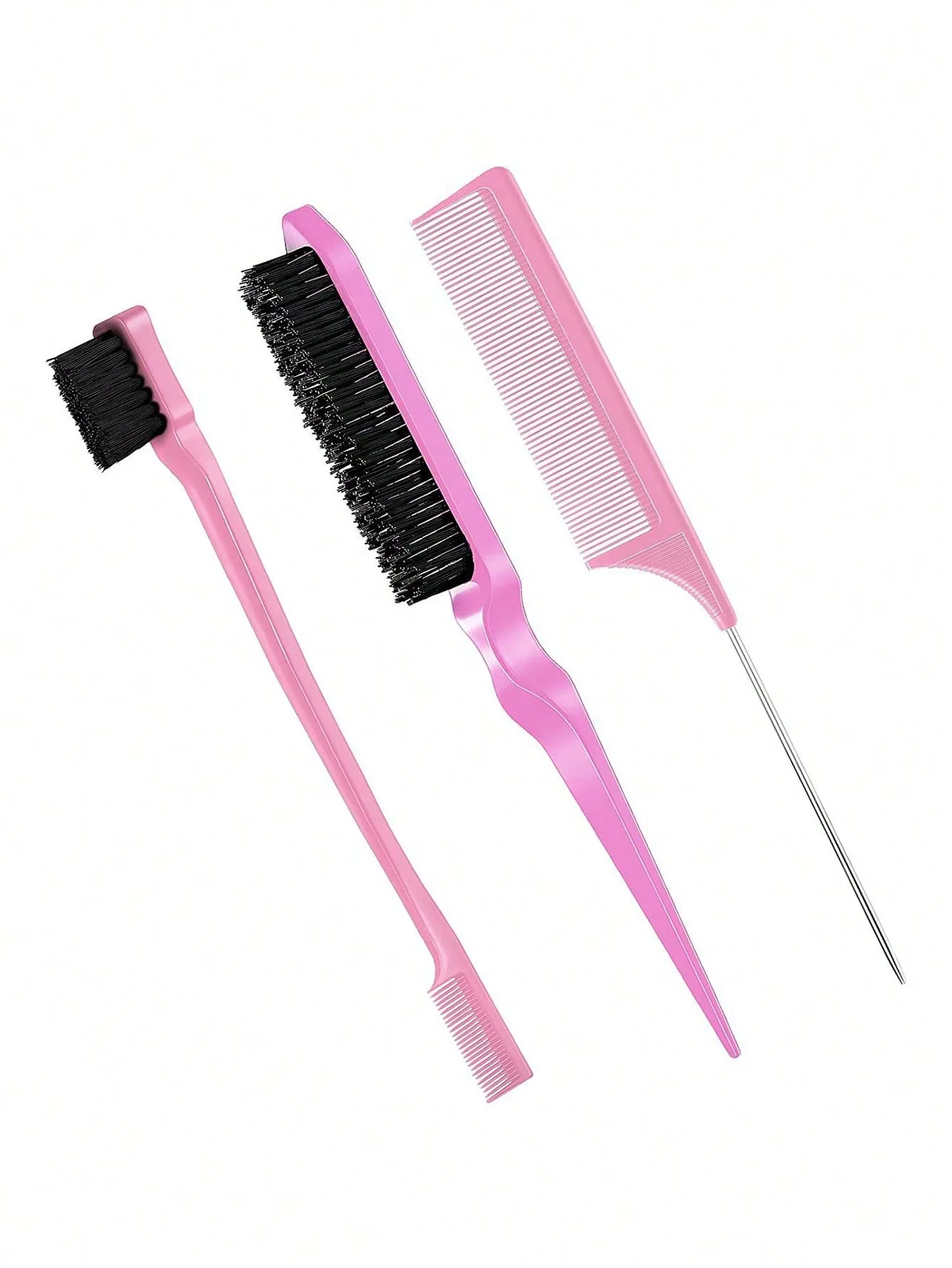 3 pçs conjunto de pente de estilo com escova de cabelo de rasgo triplo mouse cauda pente borda escova, salão de beleza ferramenta de estilo de cabelo especial para perucas de cabelo real