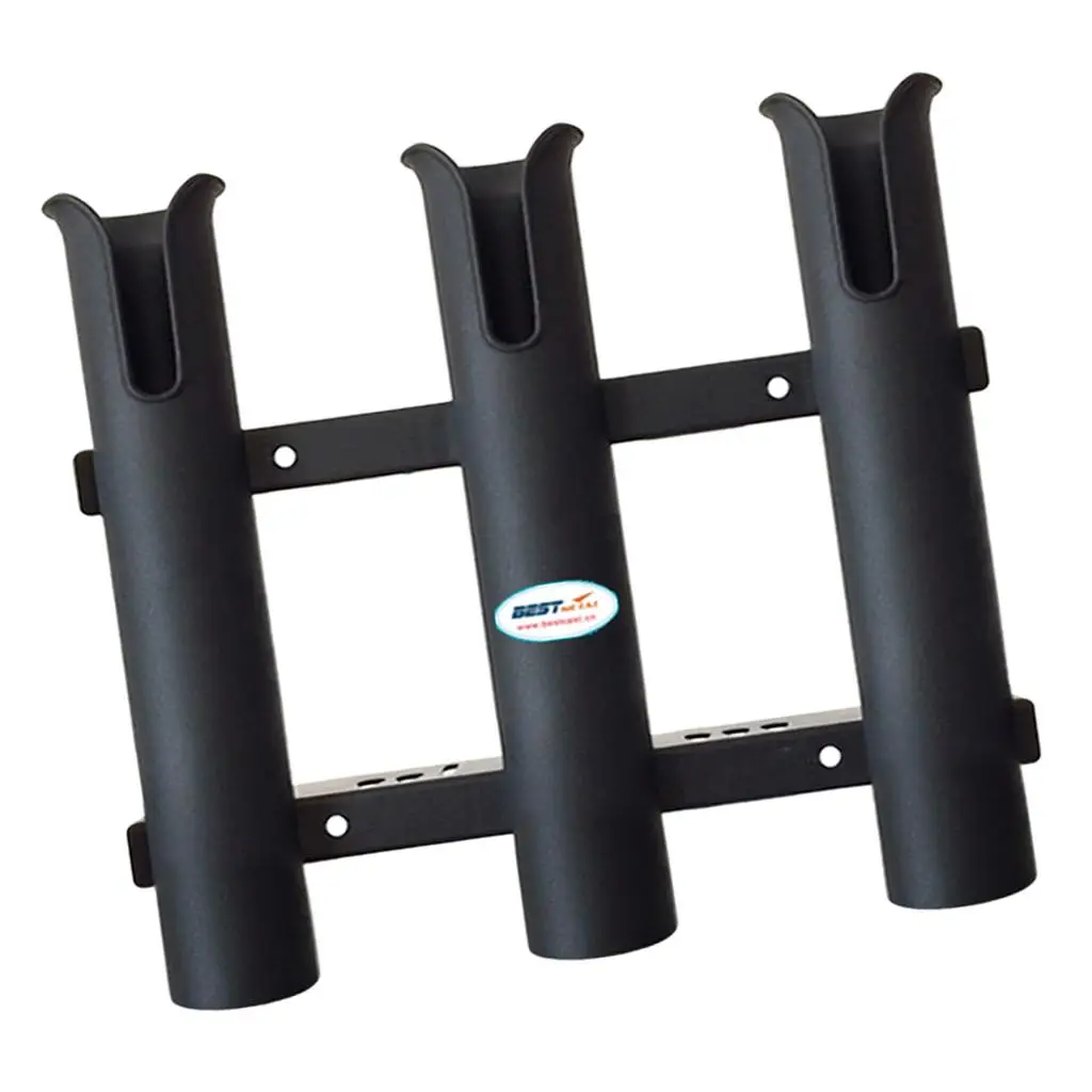 Estante para caña de pescar de 10', soporte para caña de pescar en barco, 3 soportes para caña de pescar, estante de montaje de tubo negro de plástico marino
