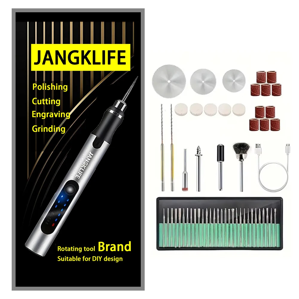 Zestaw narzędzi obrotowych bezprzewodowych USB JANGKLIFE do obróbki drewna, grawerowania, DIY, do biżuterii, metalu, szkła, mini wiertarka bezprzewodowa