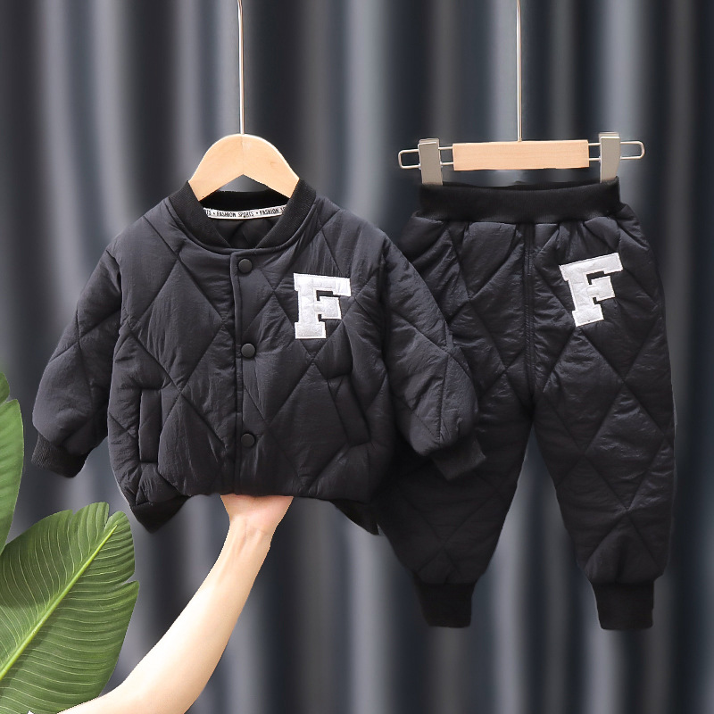 Conjuntos de ropa de invierno para niños de 1, 2, 3, 4 y 5 años, abrigo y pantalones cálidos de moda con alfabeto, trajes de 2 piezas, regalos de cumpleaños