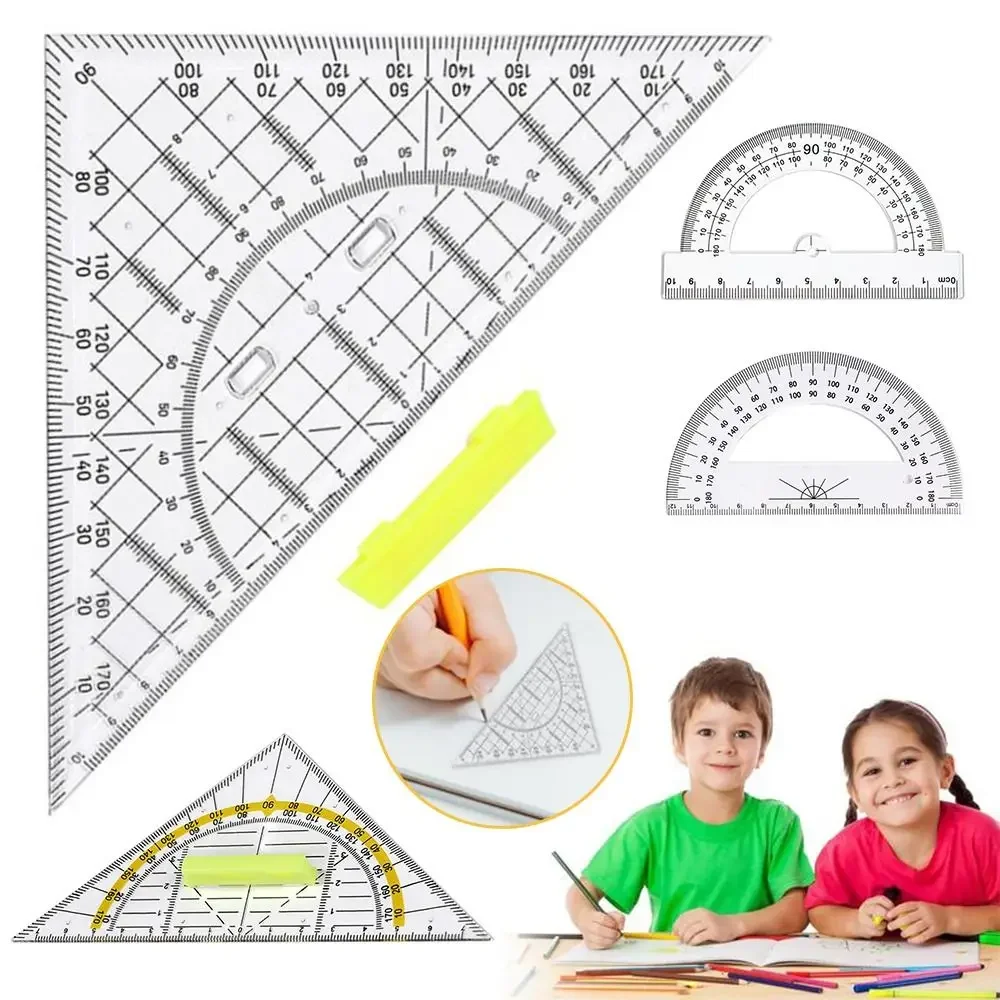 Multi-function Single Transparent Plastic Protractor, Student Drawing Tool, Triangular Ruler, Angle Measuring Tool