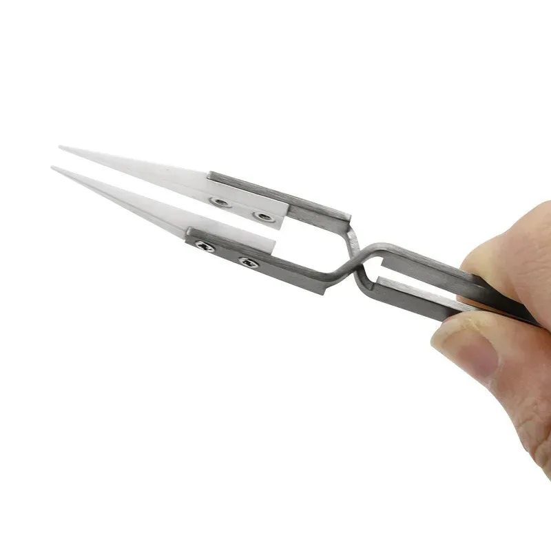 Pinzette per saldatura elettronica a punta dritta in ceramica da 3 pezzi, pinzette in ceramica per mandrino di precisione resistenti agli acidi inversi antistatici
