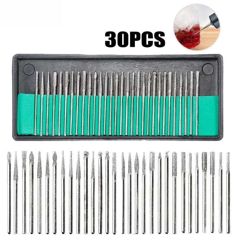 Juego de fresas de diamante de vástago de 30 Uds con caja para amoladora eléctrica Dremel, accesorios eléctricos, broca abrasiva, juego de herramientas rotativas de 2,35/3mm