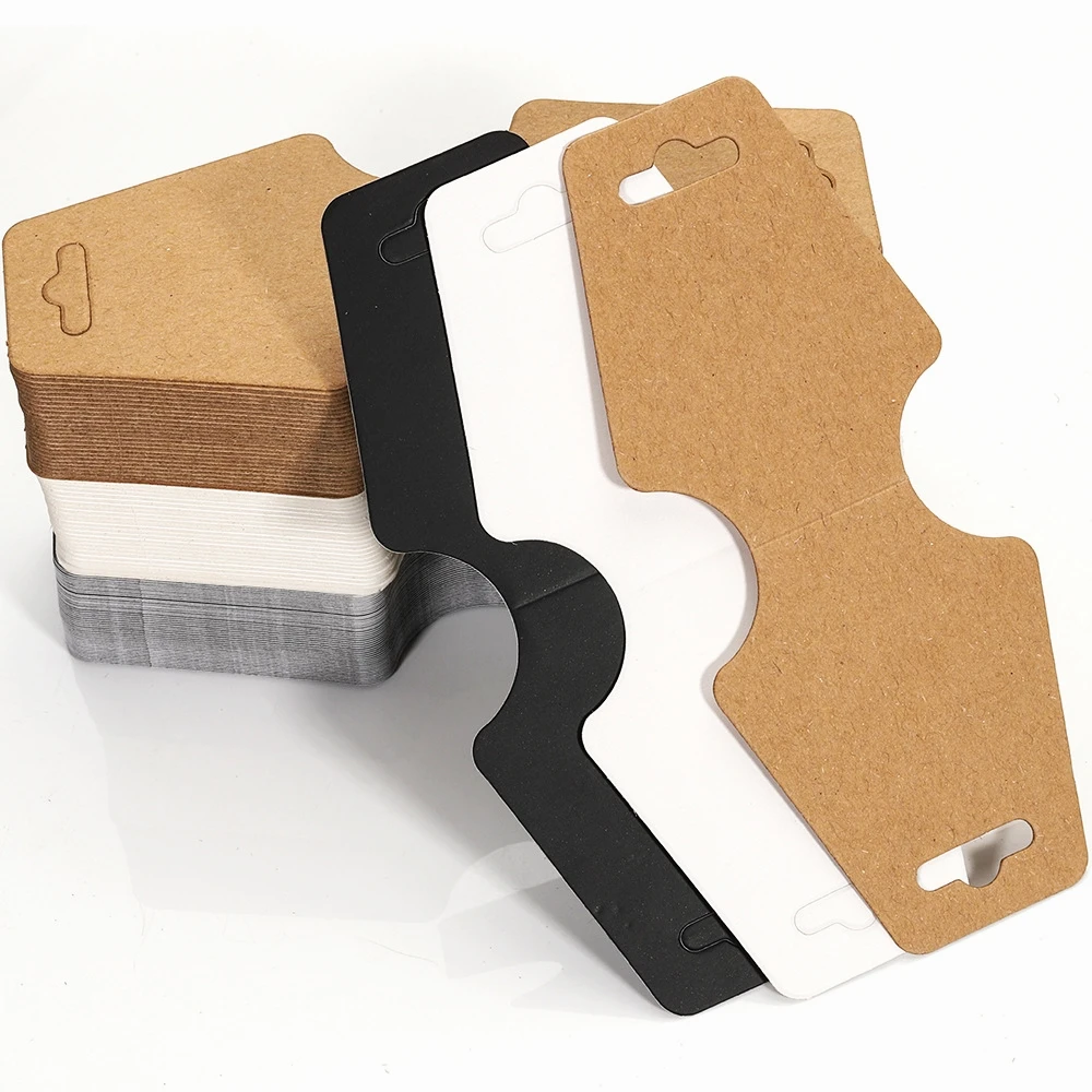 50/100 pçs cartão de papel kraft em branco colar pingente pulseira cartão de exibição dobrável pacote tag preto branco cáqui jóias etiqueta