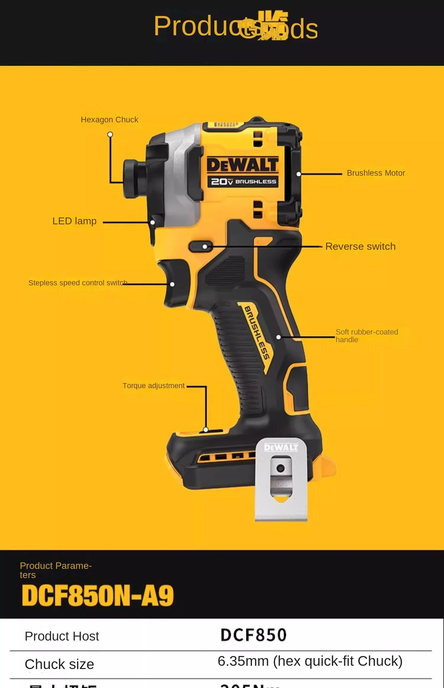 DEWALT DCF850 インパクトドライバー電動ドライバー 20V リチウム電池ブラシレスバッテリードライバー高トルクツール 공구
