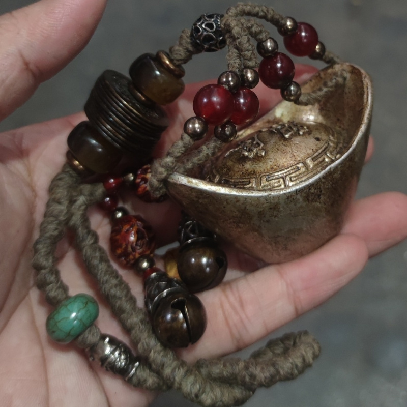 Antique Collection Rural Old Qing Dynasty Silver Ingot Handle Piece Patina Rich Condition Perfect Real Object Photography Town H