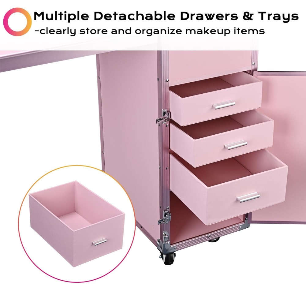 Nail Tables.Rolling Manicure Table Portable Nail Table Foldable Nail Desk Travel Makeup Train Case Cosmetic Trolley Storage