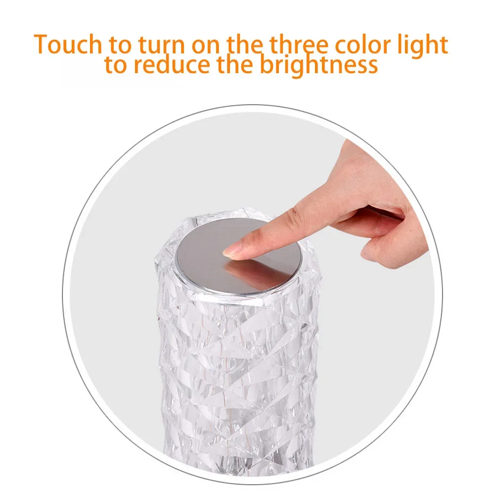 3 16 Colors LED Crystal Ambient Night Light Table Lamp USB Charging Desk Light IR Touch Control Atmosphere Projection Lighting
