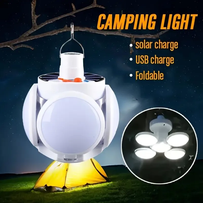 Torcia portatile pieghevole per esterni, solare/USB, lampadina da calcio a LED, per campeggio, escursionismo, pesca, serve, lampada di emergenza portatile