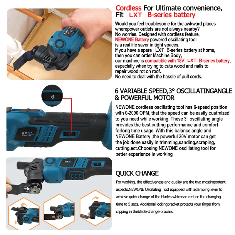 NEWONE 18V Brushless Quick release Oscillating tool Multi functional tool Renovator Electric trimmer Compatible for MAKITA 18V