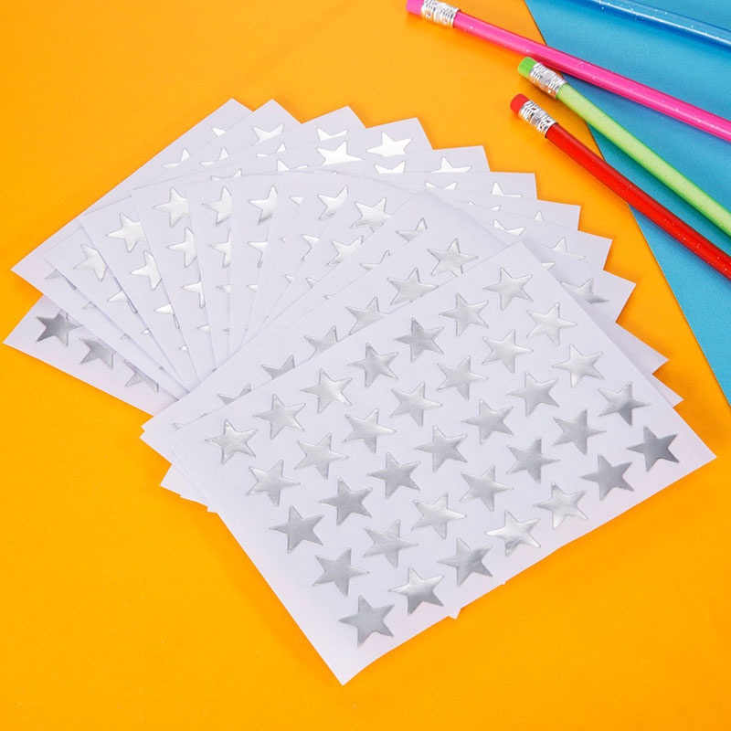10 Sheets/Pack Silver Five Pointed Star Stickers Encourage and Reward Stickers for Primary School Students Pray Stickers