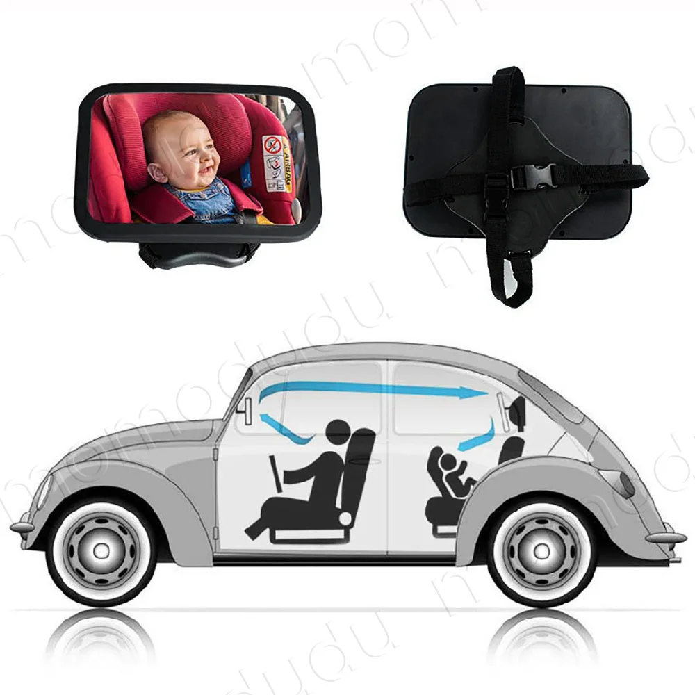 Large miroir de voiture pour bébé, monté sur appui-tête, miroir d'observation de sécurité, Installation inversée, accessoire intérieur idéal pour nourrissons sécurisés
