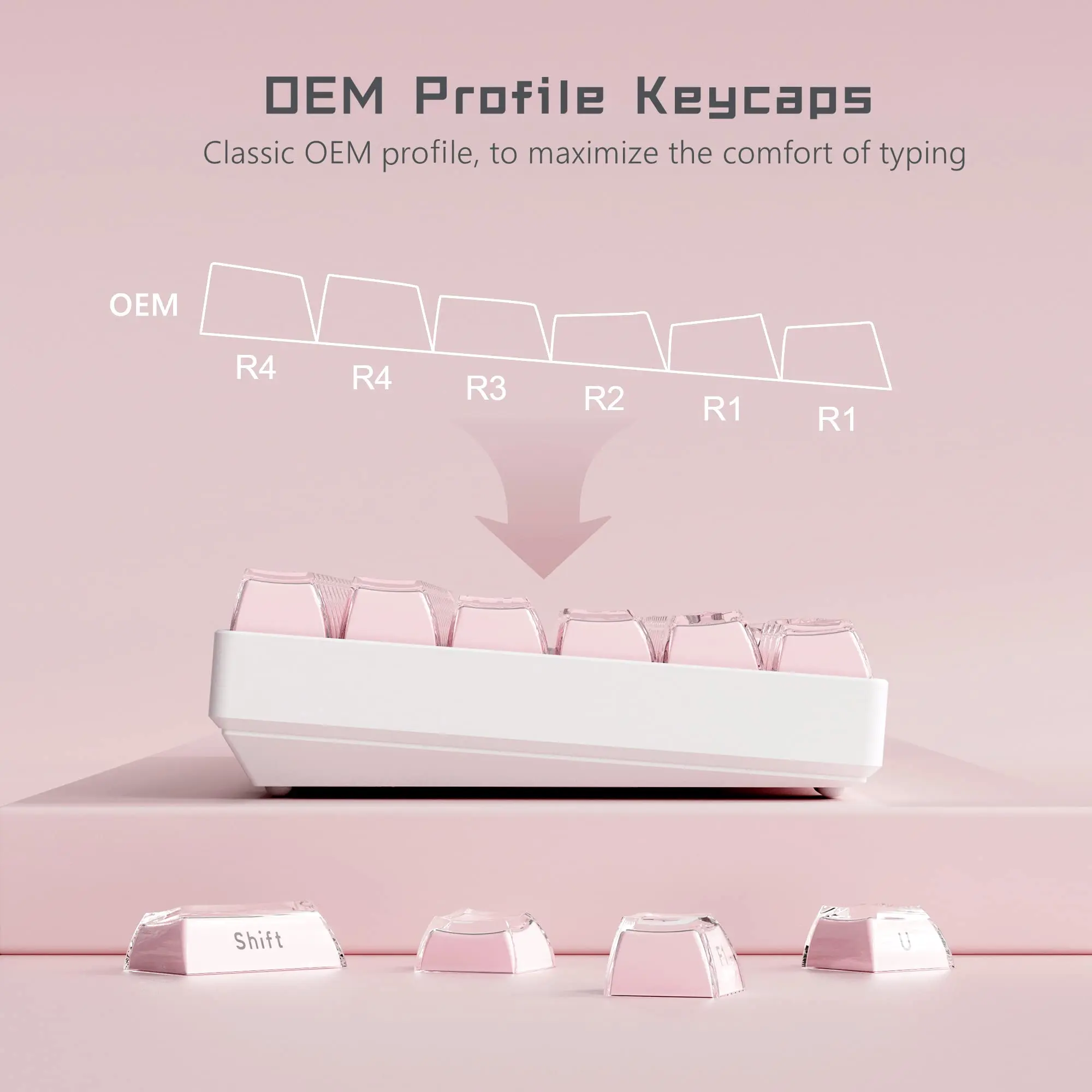 113 Key Jelly Round Side Keycaps Ice Crystal Translucent Pink OEM Profile Key cap for Cherry MX 61 68 104 Mechanical Keyboard
