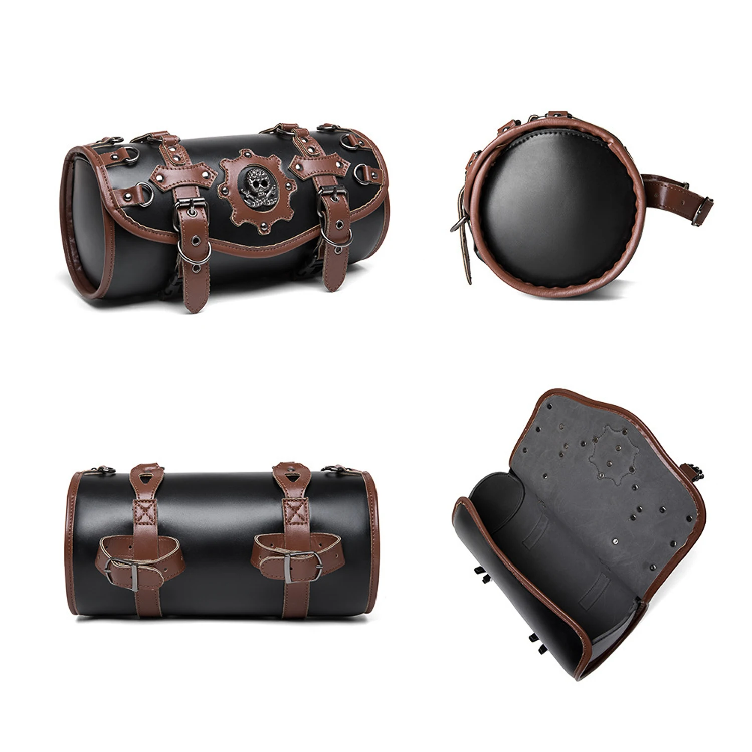 Motorcycle Saddlebag Leather Too PouchesStorage Suitable for Front Fork&Handlebar, RoadTrip Essential, Daily Commute