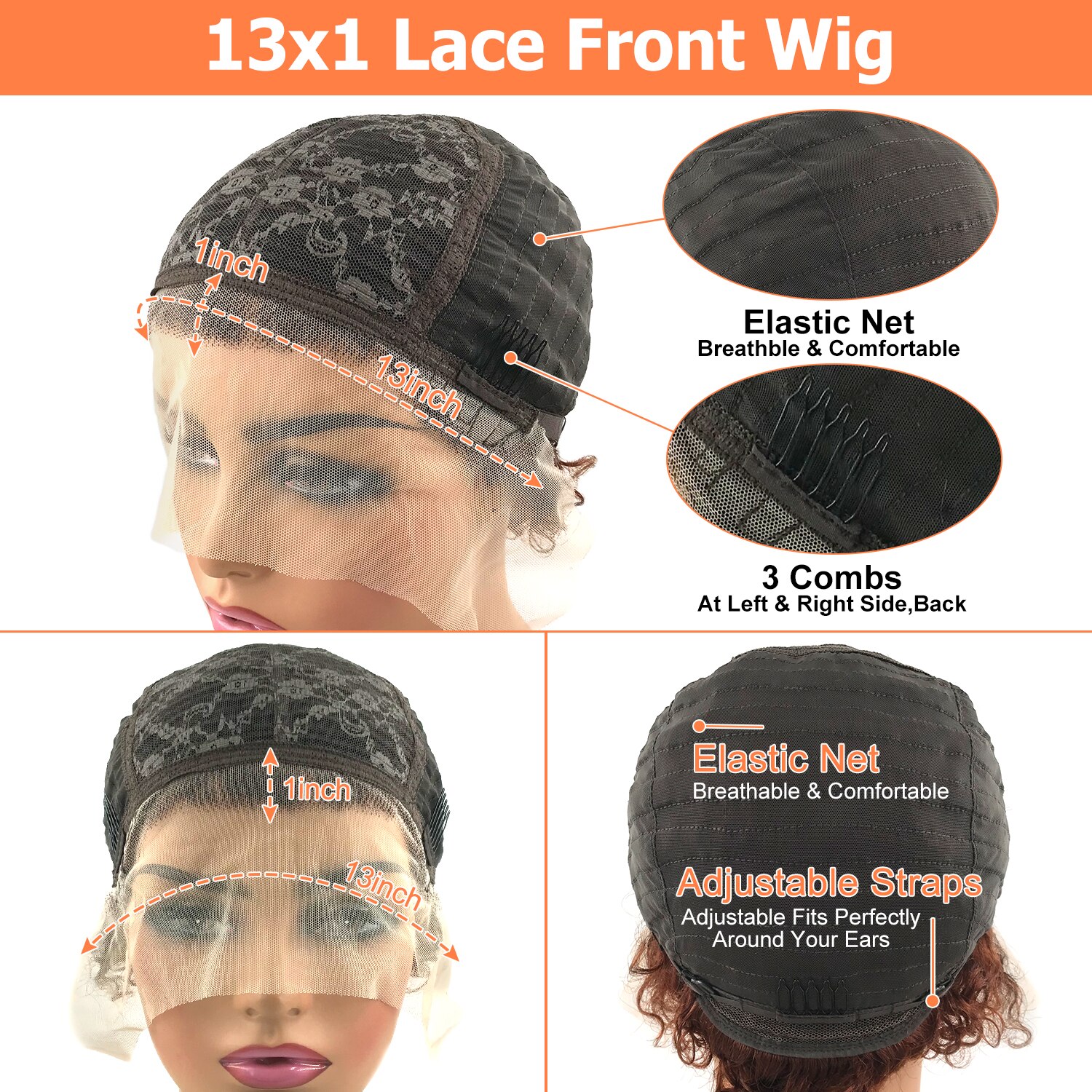 Parrucche in pizzo riccio con taglio pixie 13X1 Parrucche per capelli umani corti ricci brasiliani Parrucche per capelli umani con onde profonde per donne nere Capelli umani