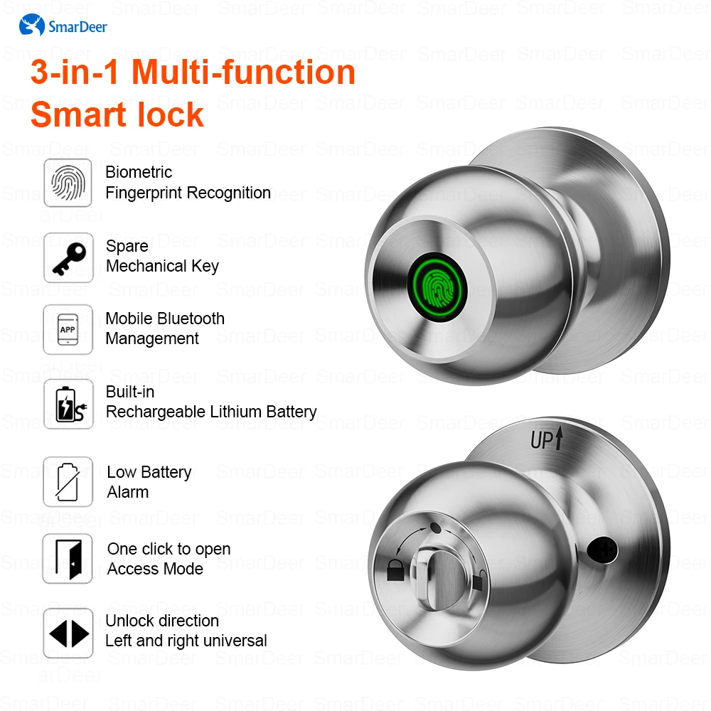 SmarDeer 指紋ロック Tuya スマートロック Bluetooth ドアロック付き指紋認証と Tuya アプリ付きキーレスエントリー