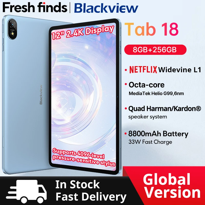 Blackview Tab 18 Tablet de 12 polegadas 12GB + 256GB 16MP 2.4K FHD + Display 8800mAh Bateria Widevine L1 MTK Helio G99 33W