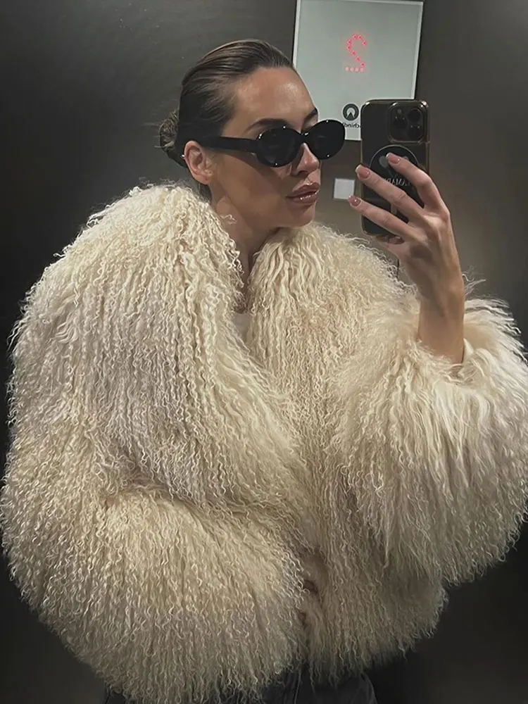 Zielony Modny Ponadwymiarowy Pluszowy Futrzany Płaszcz Dla Kobiet Elegancki Miękki Ciepły Długi Rękaw Luźne Kurtki Zimowe Lady Chic 2024 Streetwear ﻿