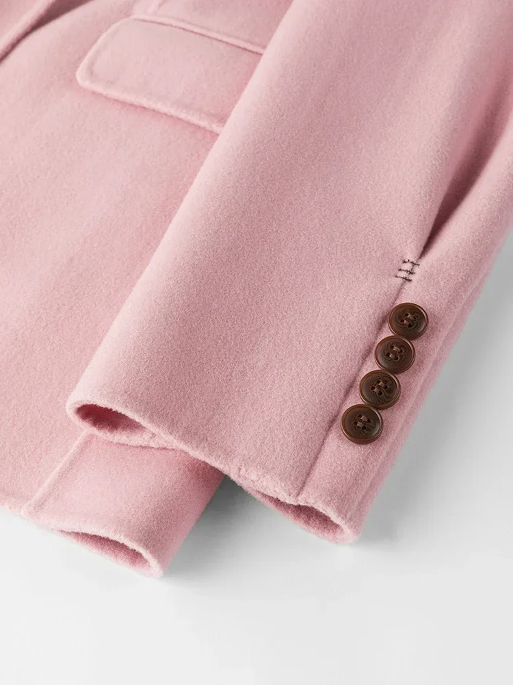 FSLE 100 % Wolle, kurzer Blazer im Pendler-Stil, doppelseitige Wolljacken, einreihig, zwei Knöpfe, Bürodame, einfache Anzugmäntel