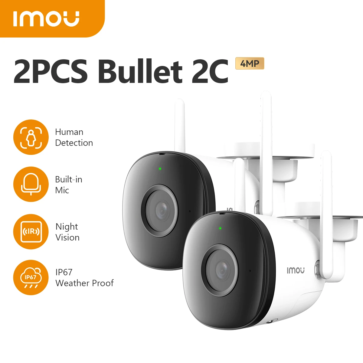 2 uds IMOU Bullet 2C 4MP Wifi cámara resistente a la intemperie IP67 AI detección humana cámara IP de vigilancia en exterior al por mayor