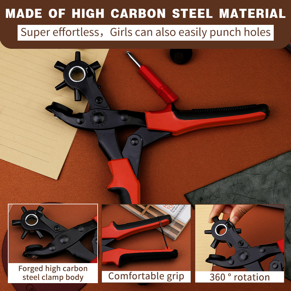 LMDZ Multi-Function Punch Pliers Round /Oval Hole Punching Pliers Leather Belt Hole Eyelet Puncher Revolve Sewing Machine