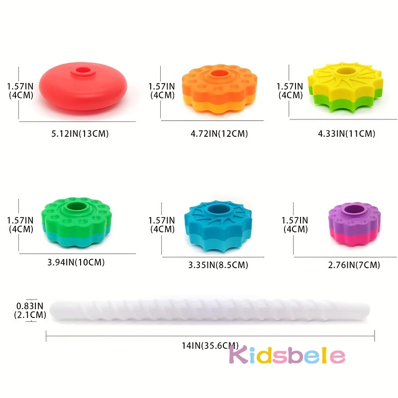 เด็ก Rainbow Spinning Stacking ของเล่น Spin ของเล่นเพื่อการศึกษา Montessori และสี Rainbow Design แหวน Stacker ของเล่นเด็ก