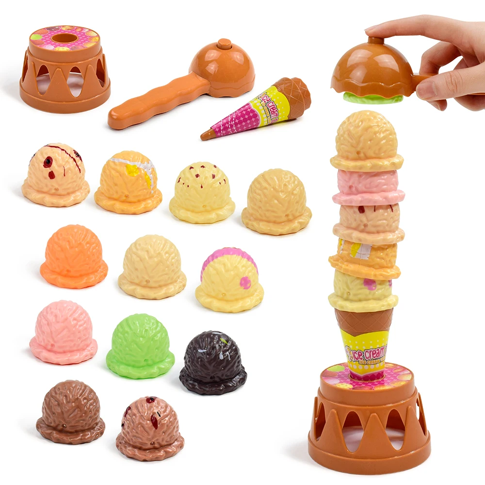 Juguete de cocina de comida de imitación para niños, juego apilable de helado, juguetes educativos para regalos de bebé
