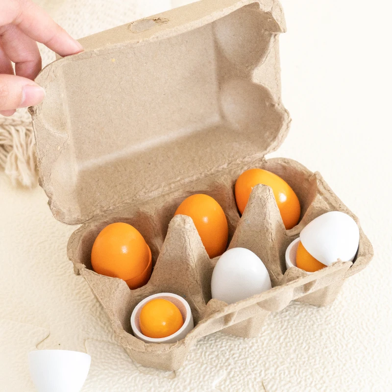 6 uds. De huevos de madera, juguetes de cocina para niños, juego de comida, cocina, juego de simulación, juego de comida para bebé, desarrollo y aprendizaje temprano