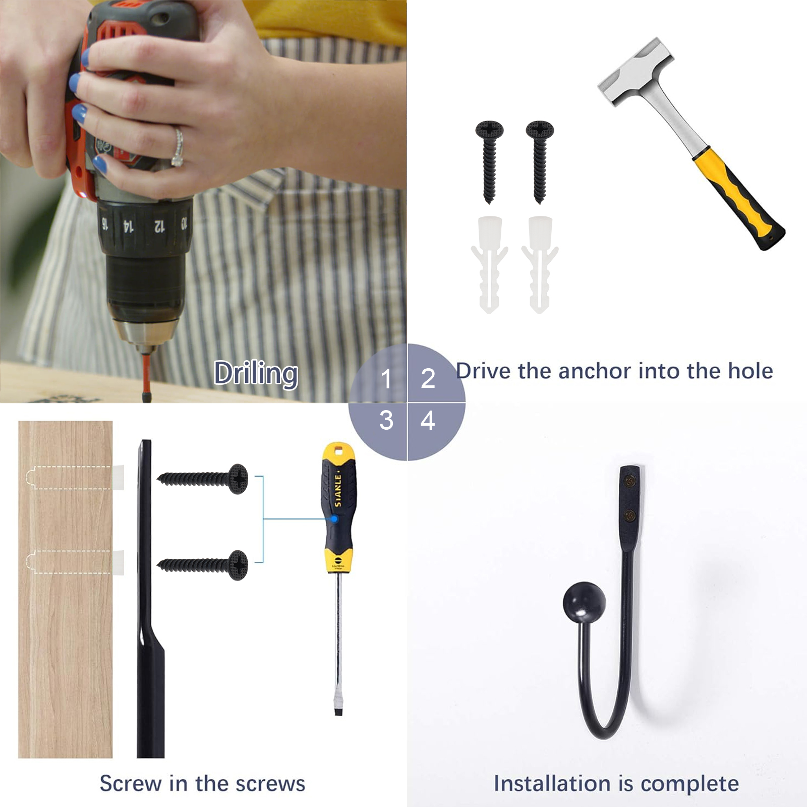 6.3 Inch Made Aluminum Alloy Black Wall Mounted Curtain Hook for Fabric Curtains Heavy Duty Hanging Hook