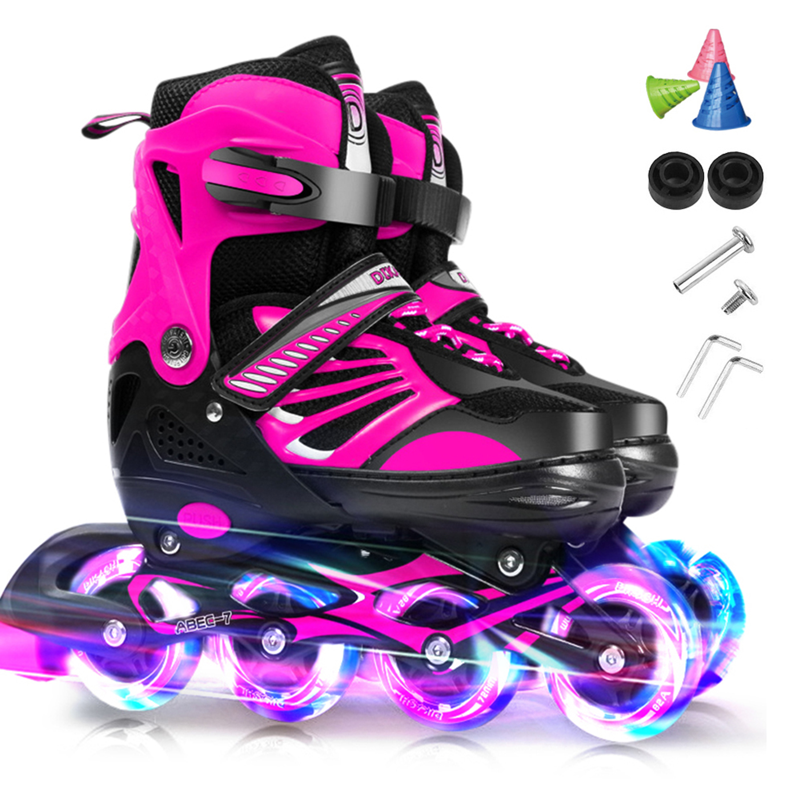 Patines en línea iluminadores ajustables con ruedas iluminadas para niños y niñas, patines en línea para niños y jóvenes, 8 ruedas iluminadas